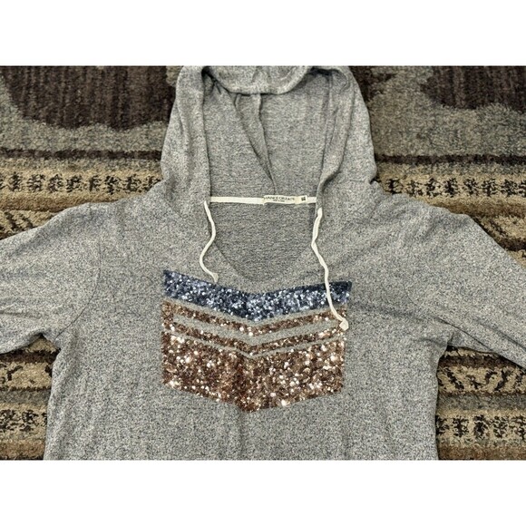 Women’s lightweight hoodie sequin Chevron chance Or fate XL Gray - Picture 2 of 2